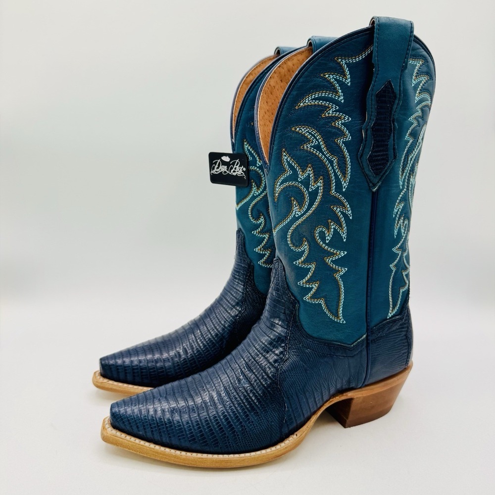 Dan Post Tulip Genuine Lizard Boots Women's Size 6.5 M Blue Leather Snip Toe